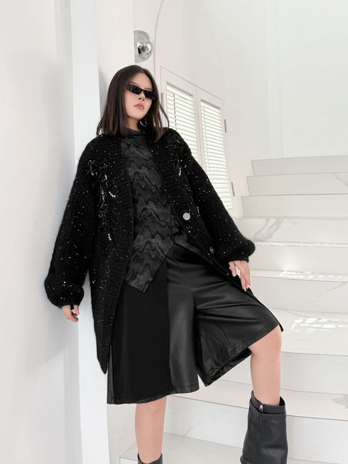 Sequin Knit Oversized Cardigan